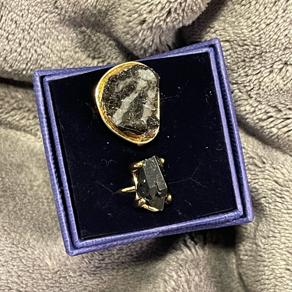 Gold plated Black Crystal ring set